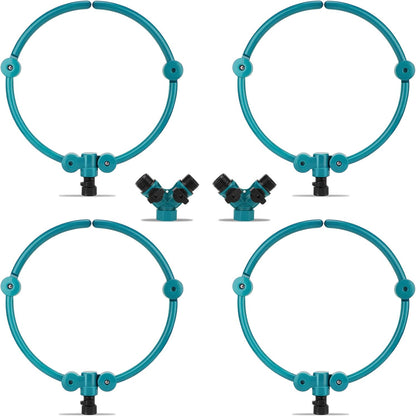 4 Pcs 360° Tree Water System Tree Root Watering Ring 13 Inch Circle Sprinkler Irrigation Slow Release Targeted Water with Y Hose Splitter for New Tree Outdoor Plants Raised Garden Beds (Green, Small)