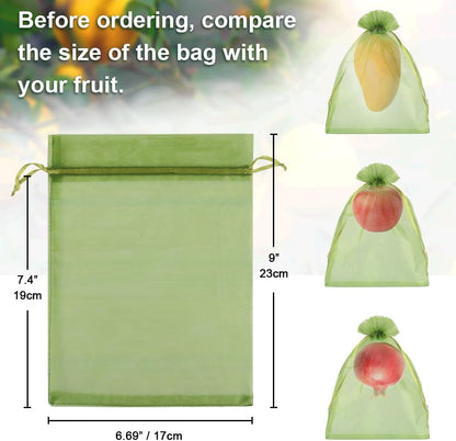 Shintop 100Pcs Fruit Protection Bags, 6x9 Inch Green Fruit Tree Netting Cover Drawstring Mesh Tomato Bags Pest Barrier for Apples Mango