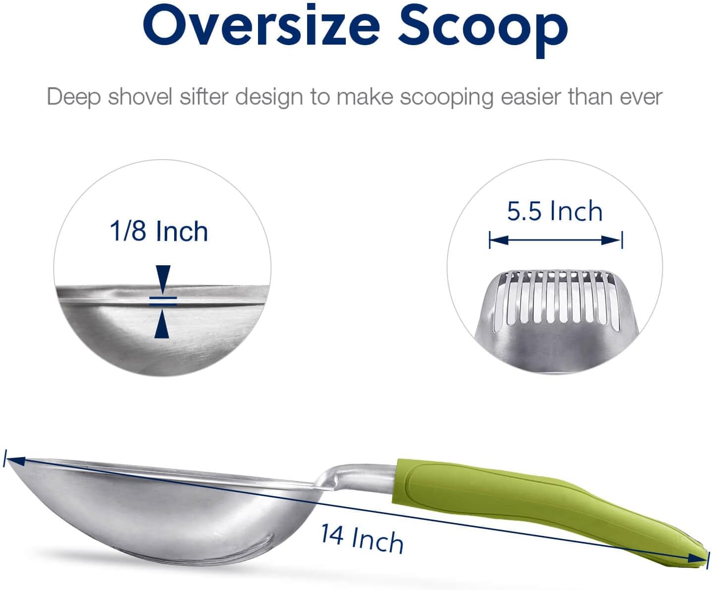 Cat Litter Scoop, Aluminum Alloy Sifter, Kitty Metal Scooper, Deep Shovel, Long Handle, Poop Sifting, Kitten Pooper Lifter, Durable, Heavy Duty, for Litter Box