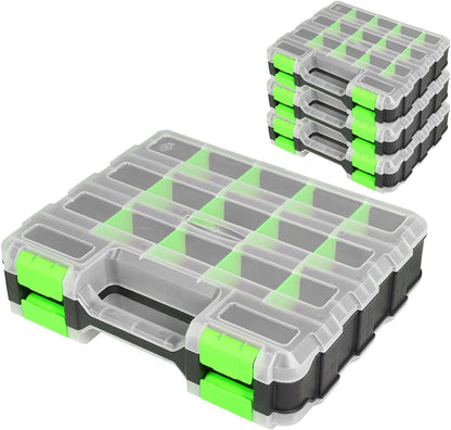 Jack Boss Tool Box with Transparent Lid, Double Side 34-Compartments Organizer Box with Removable Dividers for Hardware, Screws, Bolts, Nails, Beads, Jewelry and Fishing Accessories, Orange, 2 Pack