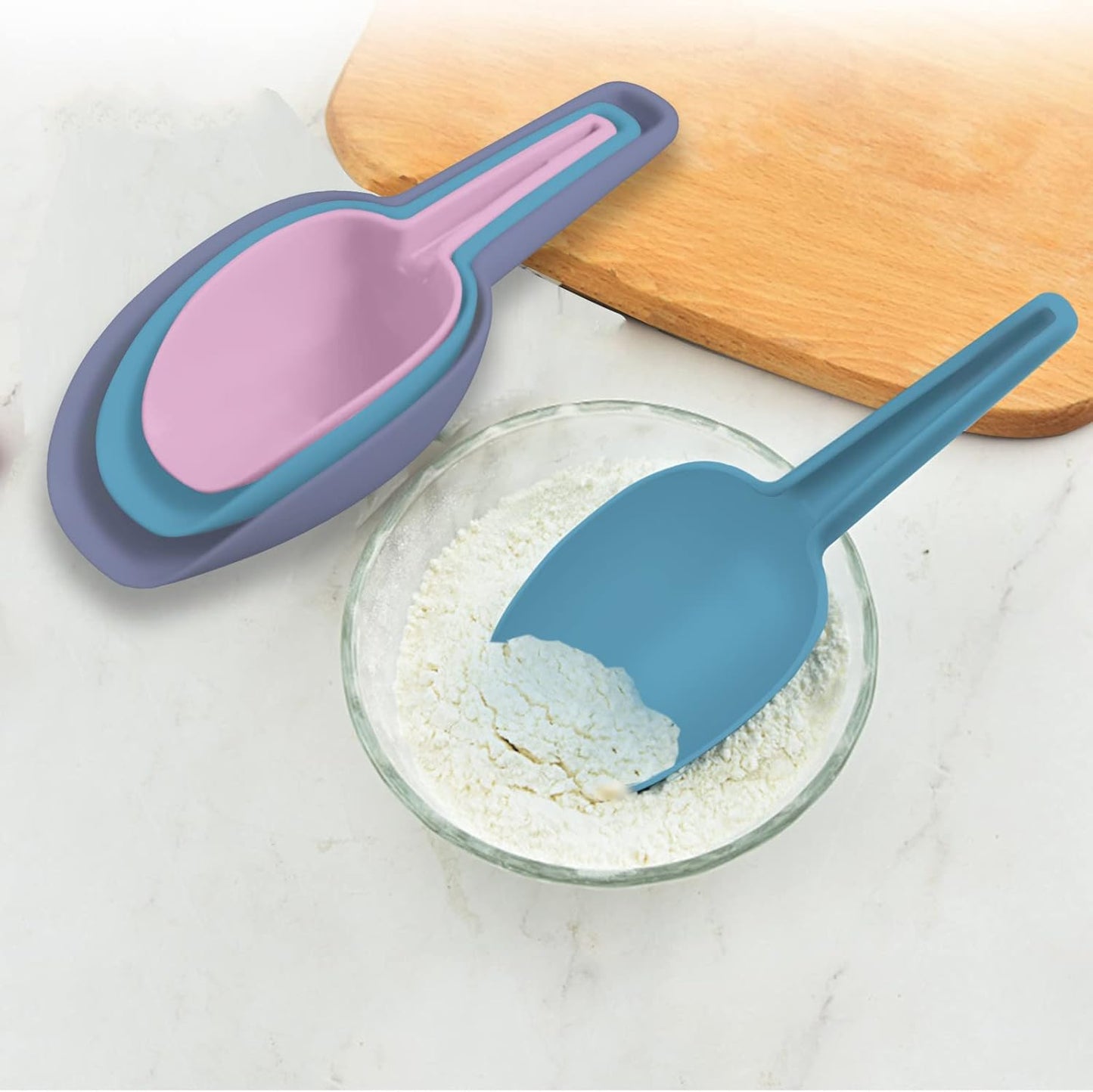Flour Scoop Set of 3 for Canisters, Ice, Popcorn, Pet Food, Dry Goods, Coffee Beans, Candy - Plastic Scoops 1.7/3.4/5.1 oz