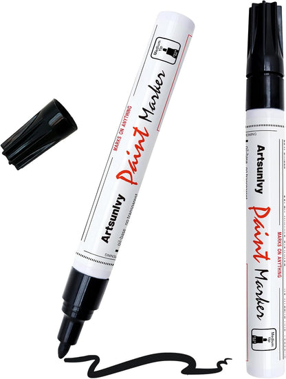 Artsunlvy White Paint Pens marking pens Permanent Markers - 2 Pack Oil Based Waterproof Markers for Tire, Rubber,Wood, Rocks, Metal, Canvas,Plastic, Dark Surface,Craft office Supplies,Medium Point
