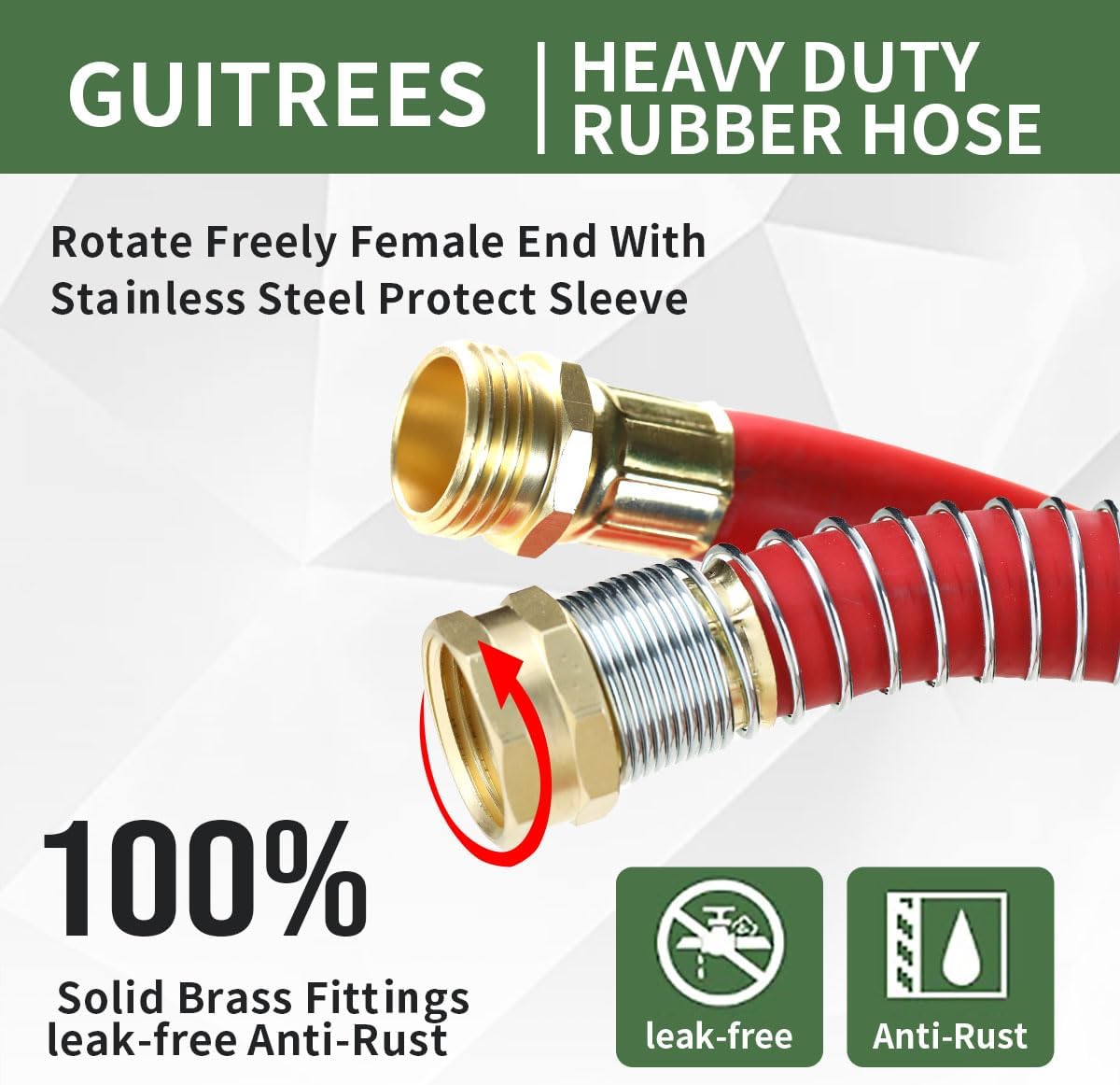 Guitrees Leader Garden Hose 10ft x 5/8", Heavy Duty Short Water Hose, Female to Female Fittings, Five Layered Braiding for Durability, 1000PSI Burst, 300PSI Working (Black) - Colors A