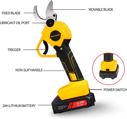 21v Electric Pruning Shears, 1.6" (40mm) Cutting Diameter Pruning Shears for Gardening Branch Cutter with Replacement Blade Set, 2 Batteries and Charger