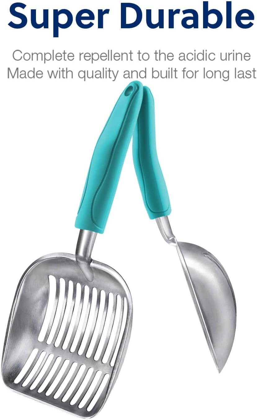Cat Litter Scoop, Aluminum Alloy Sifter, Kitty Metal Scooper, Deep Shovel, Long Handle, Poop Sifting, Kitten Pooper Lifter, Durable, Heavy Duty, for Litter Box