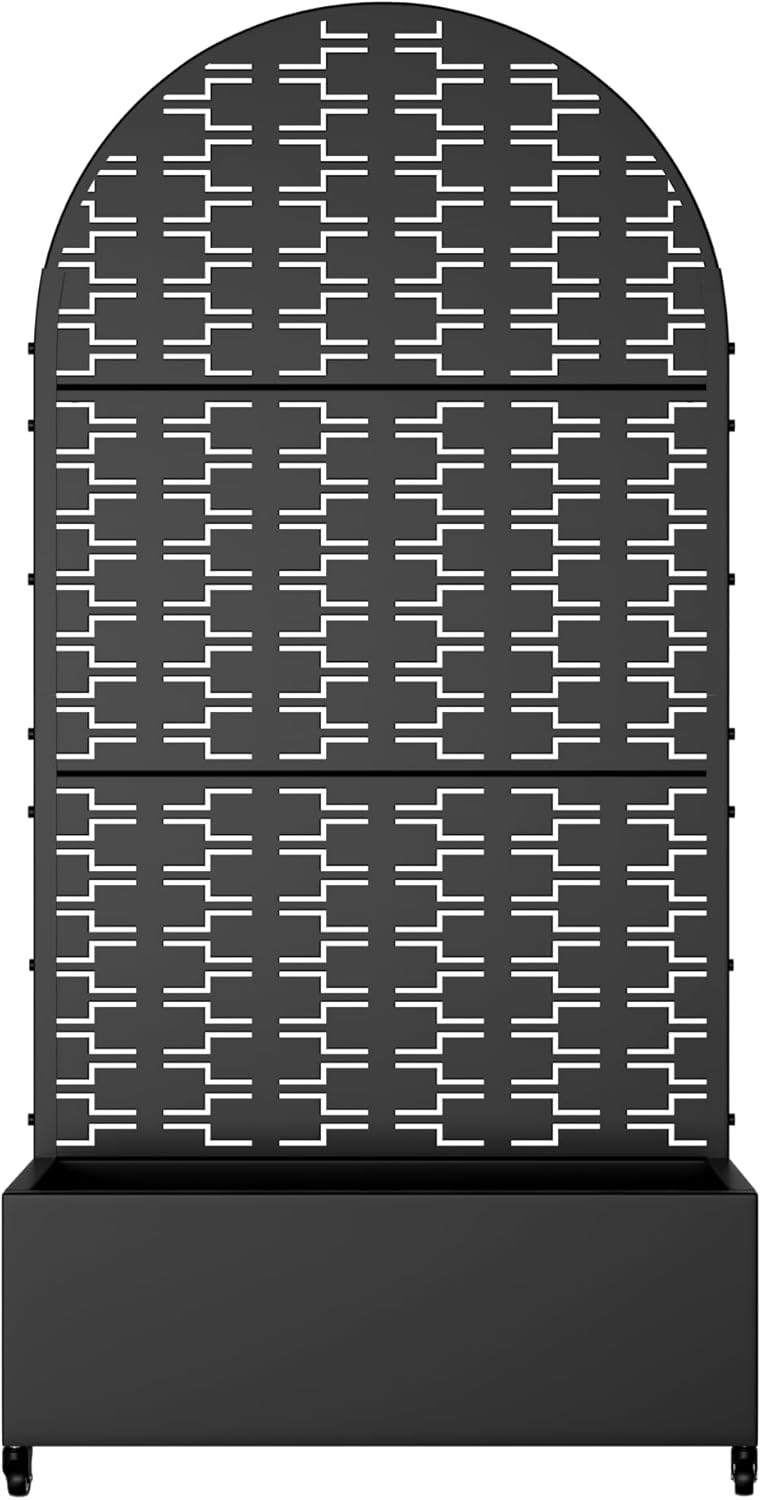 Casaphoria Metal Raised Garden Bed with Trellis and Wheels, 72"x47"x16" Planter Box for Climbing Plants, Vegetables & Vines, Features Drainage Holes and Privacy Screen (Black-Louver) - Colors C