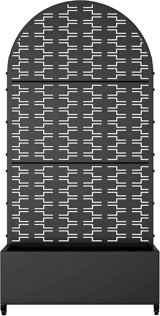 Casaphoria Metal Raised Garden Bed with Trellis and Wheels, 72"x47"x16" Planter Box for Climbing Plants, Vegetables & Vines, Features Drainage Holes and Privacy Screen (Black-Louver) - Colors C