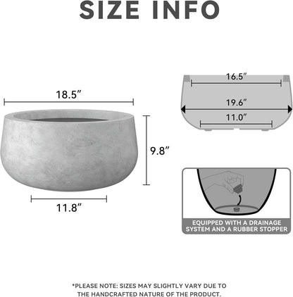 Kante 15.7" Dia Round Concrete Planter, Outdoor Indoor Garden Plant Pots with Drainage Hole and Rubber Plug, Modern Curvaceous Design, Slate Gray