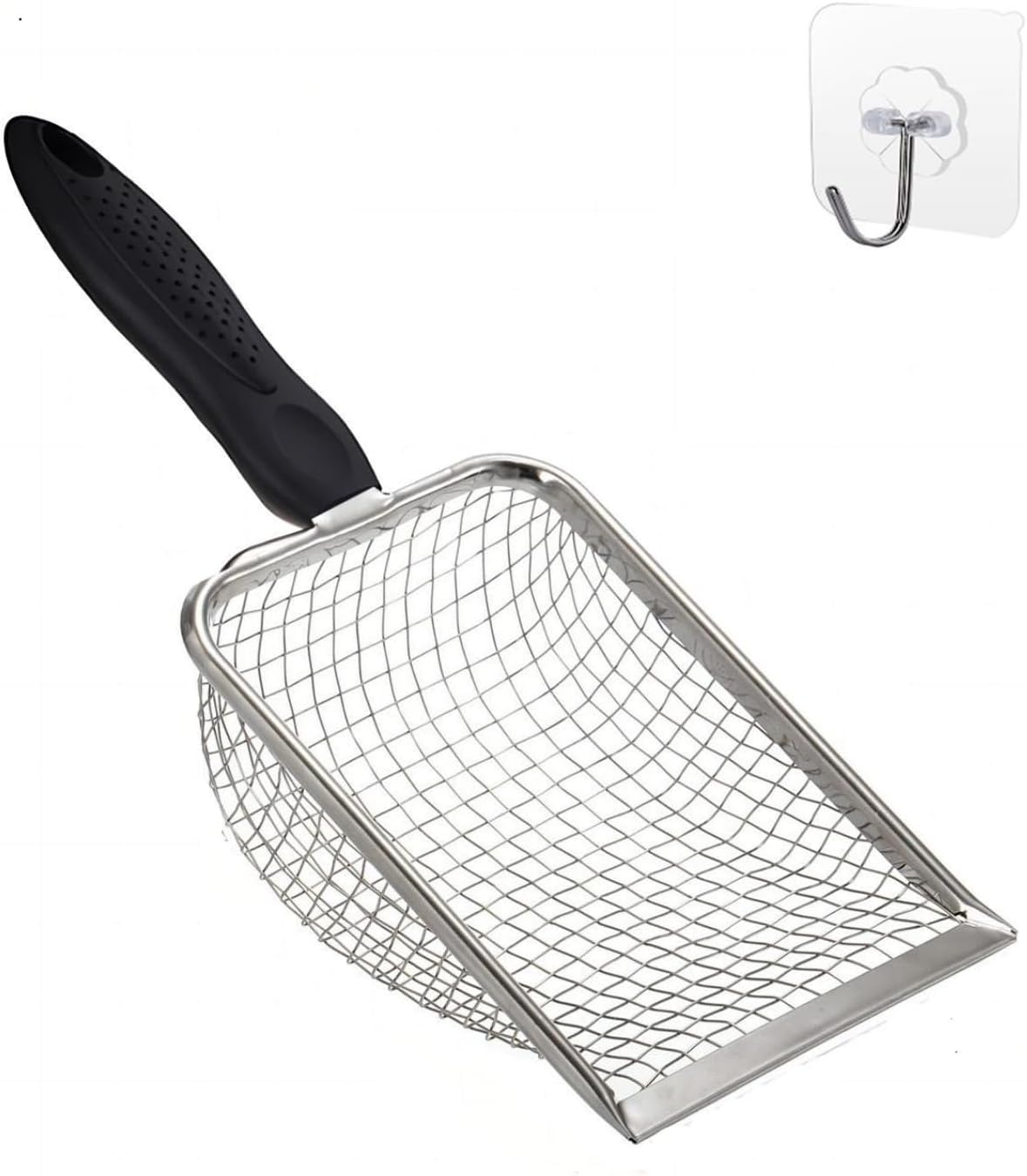 Cat Litter Scoop Stainless Steel Mesh Scooper Long Handle Deep Shovel Non-Stick Coated Metal Litter Scoop for Litter Box Kitten Pooper Lifter (Hole:3.8mm/Regular Cat Litter Scoop)