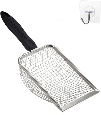 Cat Litter Scoop Stainless Steel Mesh Scooper Long Handle Deep Shovel Non-Stick Coated Metal Litter Scoop for Litter Box Kitten Pooper Lifter (Hole:3.8mm/Regular Cat Litter Scoop)