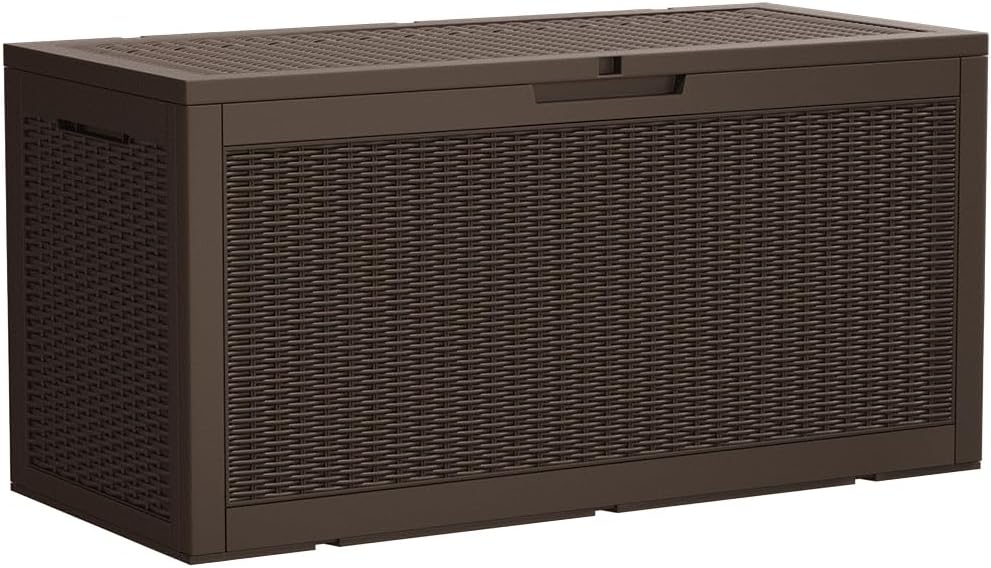 Devoko 100 Gallon Waterproof Large Resin Deck Box Indoor Outdoor Lockable Storage Container for Patio Furniture Cushions Garden Tools (100 Gallon, Black)