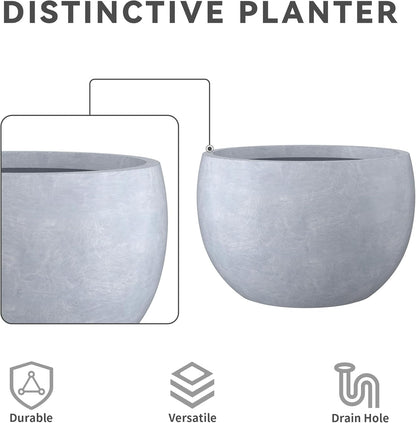 Large Round Bowl Vintage BRN Concrete Planter 19.9" Dia, Outdoor