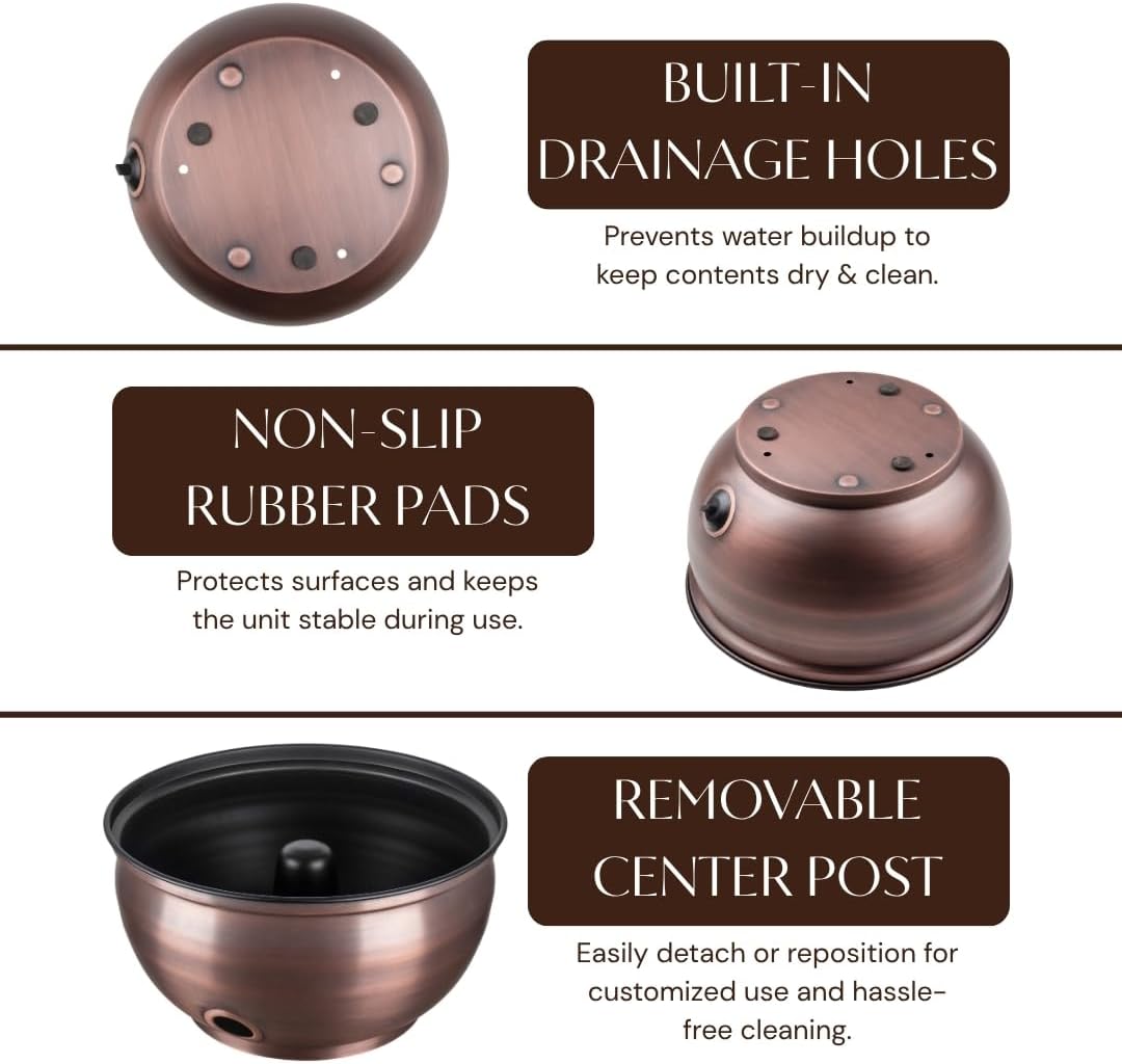 Monarch Abode Garden Hose Holder with Lid – Decorative Water Hose Holders for Outside, Smooth Metal Antique Copper Pot with Drainage, 100ft Waterhose Holder for Outside, Garden Storage Caddy