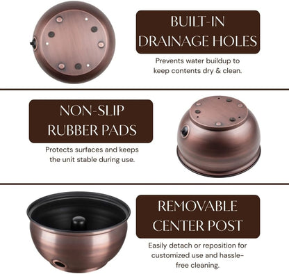 Monarch Abode Garden Hose Holder with Lid – Decorative Water Hose Holders for Outside, Smooth Metal Antique Copper Pot with Drainage, 100ft Waterhose Holder for Outside, Garden Storage Caddy