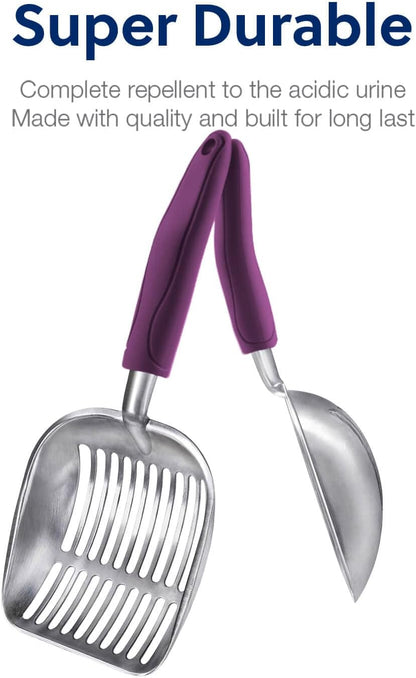 Cat Litter Scoop, Aluminum Alloy Sifter, Kitty Metal Scooper, Deep Shovel, Long Handle, Poop Sifting, Kitten Pooper Lifter, Durable, Heavy Duty, for Litter Box