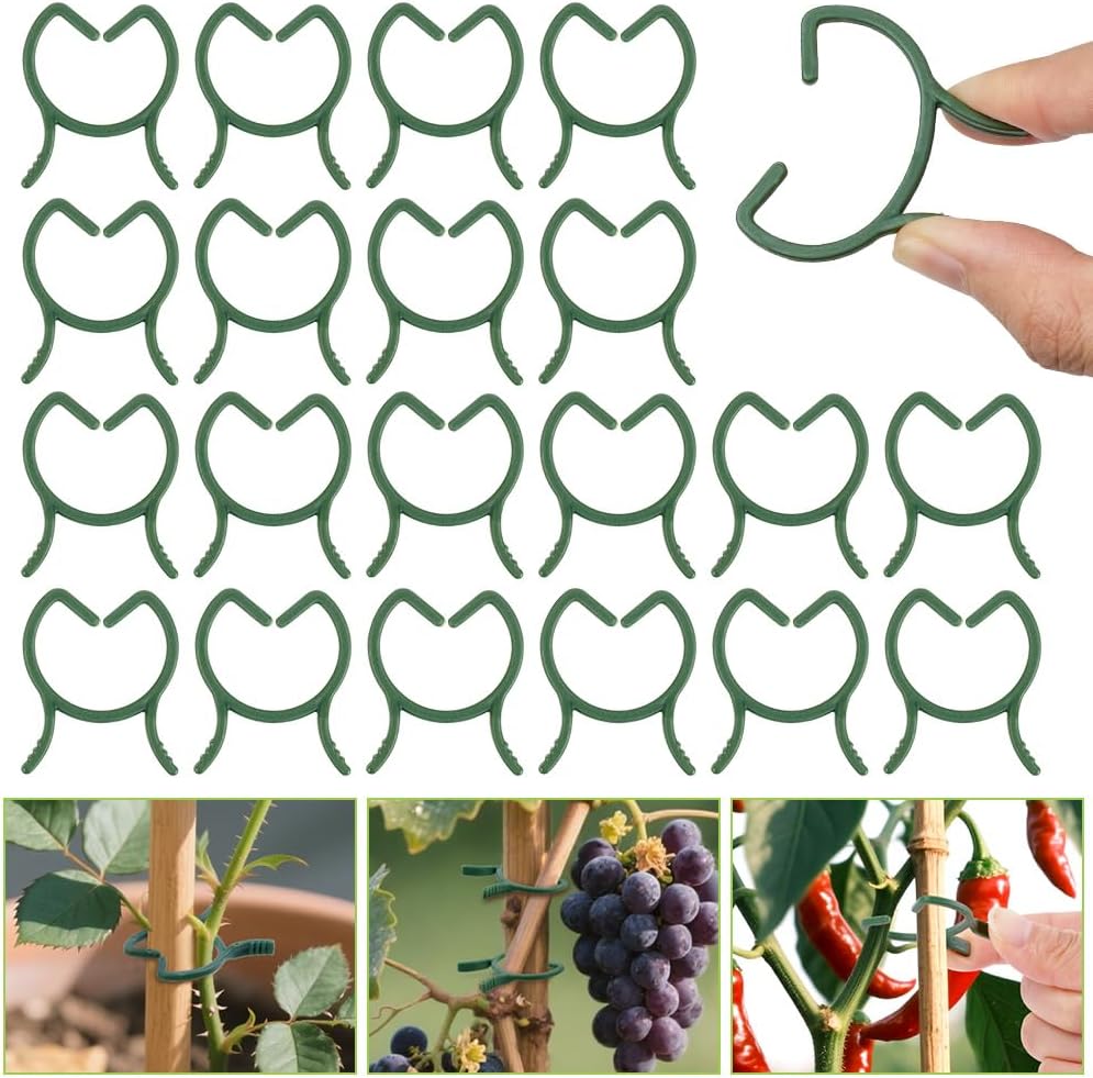 AUAUY 210 Pcs Plant Clips Green Garden Clips Plastic Plant Rings Plant Support Clips for Securing Plant Stem（L）