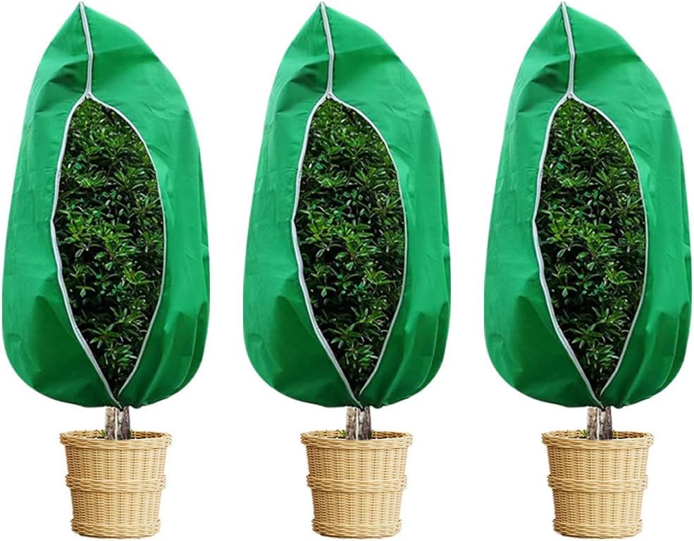 Plant Covers Winter Freeze Protection 1 Pack 78.74'' X 94.49'' Reusable Frost Blanket Tree Wrap Cloth with Drawstring and Zipper for Outdoor Cold Weather - Green