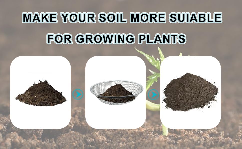 2PCS Soil Sifter for Gardening, Rock Sifter for 5 Gallon Bucket,Compost Sifter Dirt Sifter,Captures Dirt Rocks Sawdust Black Handle Upgrade Version