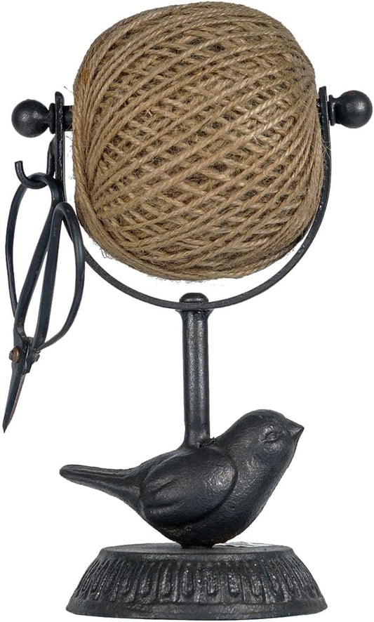 SOFFEE DESIGN Vintage Jute Twine Spool with Scissors Holder Set for Garden Farmhouse Kitchen Antique Twine and Scissors Set Green Birds