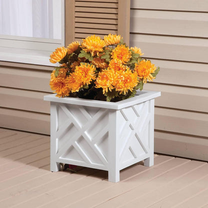 Miles Kimball Chippendale Planter Box, White – Plant Holder for Garden, Patio and Lawn – 14 ¾” sq. x 13 ¼ H Overall