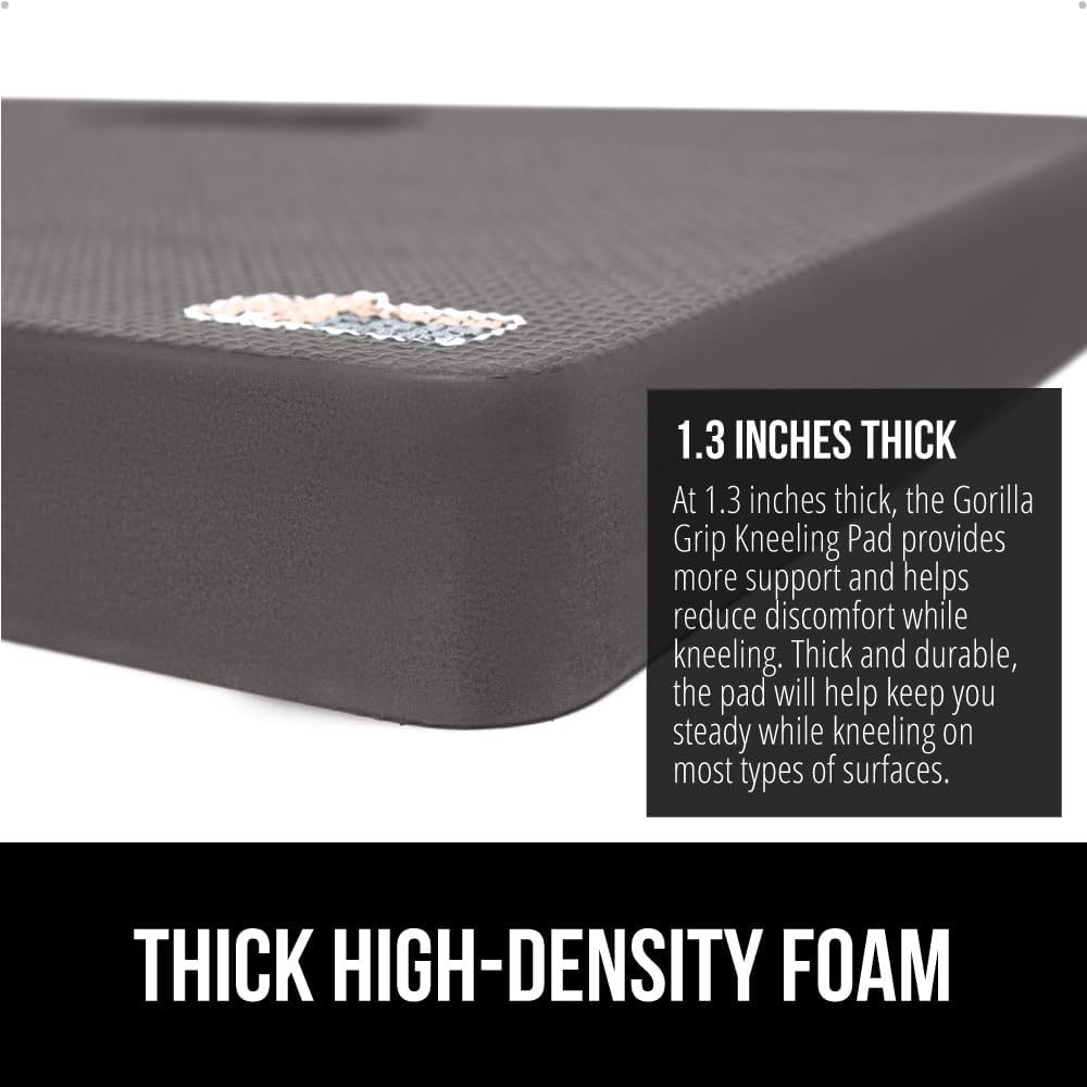 GORILLA GRIP® Extra Thick Patent Pending Supportive Foam Kneeling Pad, Large Cushion Knee Pads for Gardening, Baby Bath Time, Dirt and Water Resistant, Workout and Garden Supplies, 17.5x11, Black