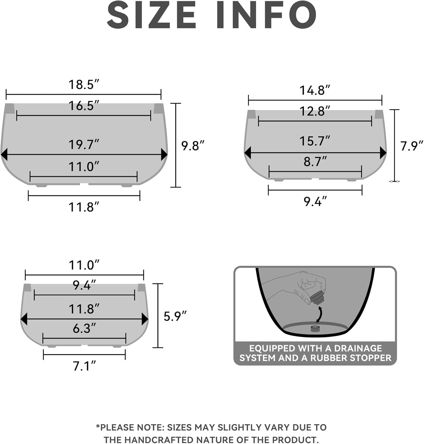 Kante 15.7" Dia Round Concrete Planter, Outdoor Indoor Garden Plant Pots with Drainage Hole and Rubber Plug, Modern Curvaceous Design, Slate Gray