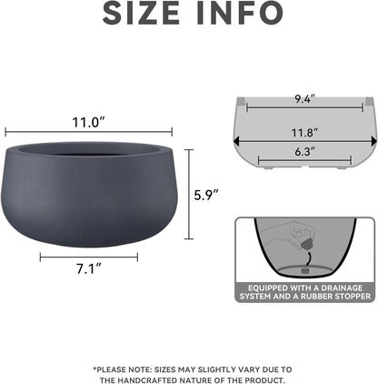 Kante 15.7" Dia Round Concrete Planter, Outdoor Indoor Garden Plant Pots with Drainage Hole and Rubber Plug, Modern Curvaceous Design, Slate Gray
