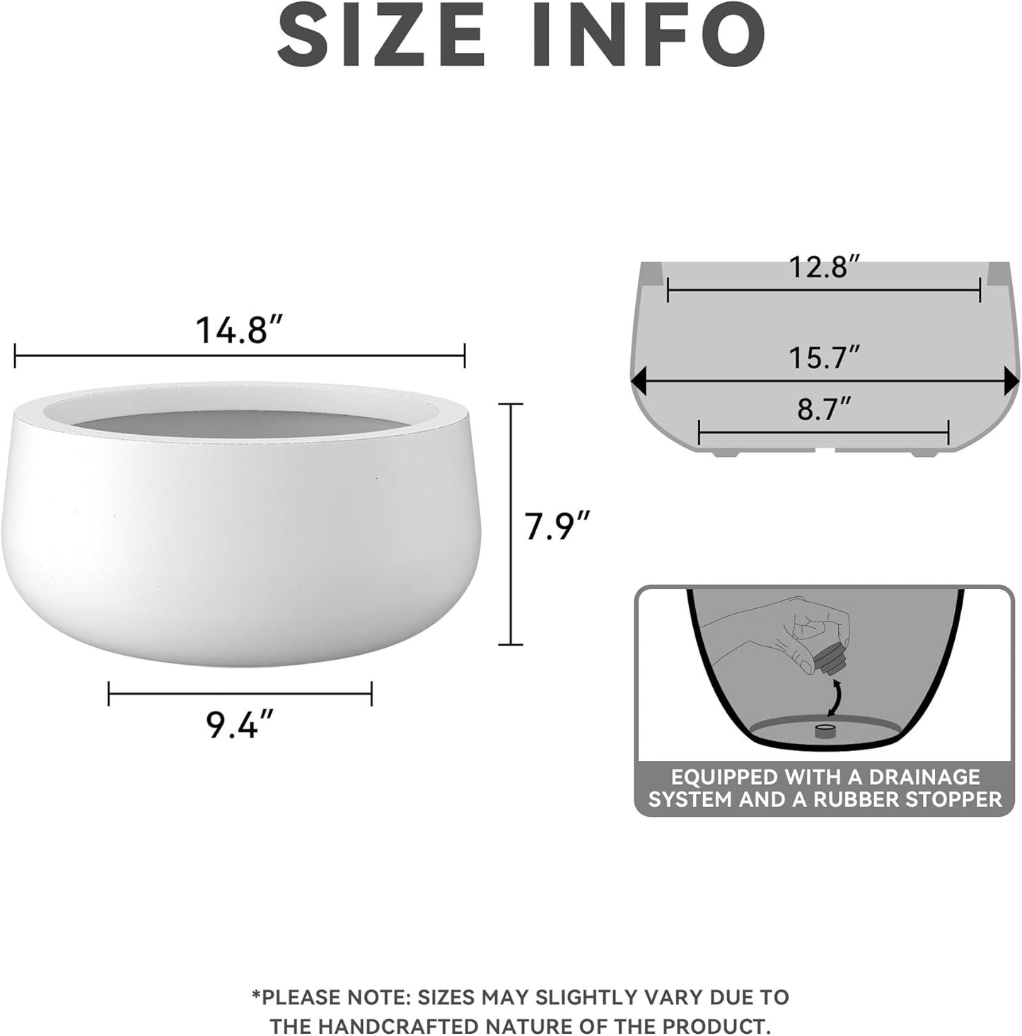 Kante 15.7" Dia Round Concrete Planter, Outdoor Indoor Garden Plant Pots with Drainage Hole and Rubber Plug, Modern Curvaceous Design, Slate Gray