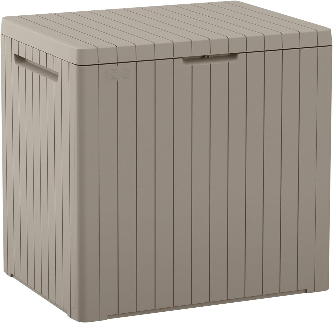 Keter City 30 Gallon Resin Outdoor Storage Box and Patio Furniture Side Table for Pool and Garden Accessories, Brown