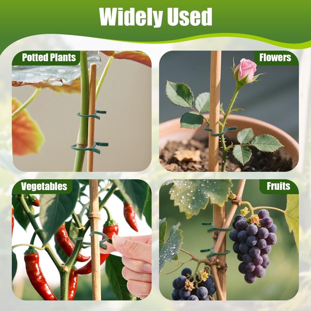 AUAUY 210 Pcs Plant Clips Green Garden Clips Plastic Plant Rings Plant Support Clips for Securing Plant Stem（L）
