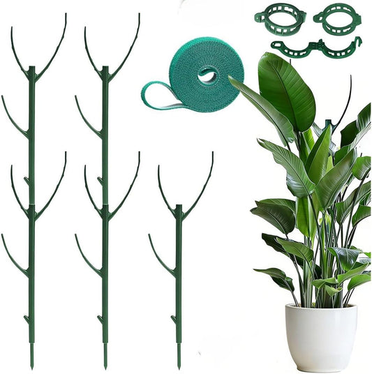 Stackable Plant Support Vine Plant Sticks Stakes Pothos Climber Support with Plant Clips and Plant Ties for Indoor Outdoor Vine Orchid, 5 Pack