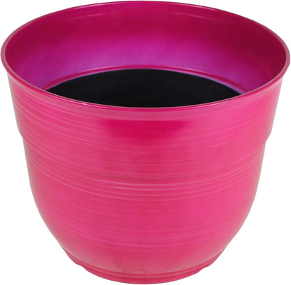Garden Elements Indoor/Outdoor Glazed Brushed Happy Plastic Planter, Large, Bright Pink, 15"