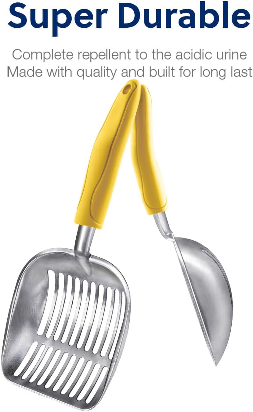 Cat Litter Scoop, Aluminum Alloy Sifter, Kitty Metal Scooper, Deep Shovel, Long Handle, Poop Sifting, Kitten Pooper Lifter, Durable, Heavy Duty, for Litter Box
