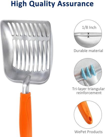 Cat Litter Scoop, Aluminum Alloy Sifter, Kitty Metal Scooper, Deep Shovel, Long Handle, Poop Sifting, Kitten Pooper Lifter, Durable, Heavy Duty, for Litter Box