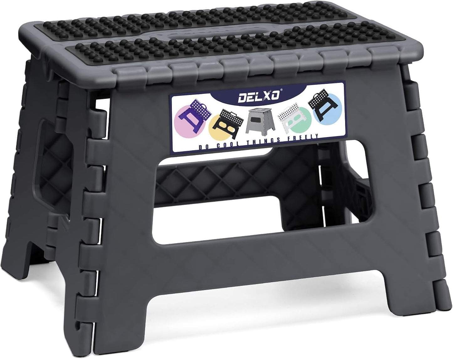 Folding Step Stool 13 Inch,300 Lbs Step Stool for Adults Black