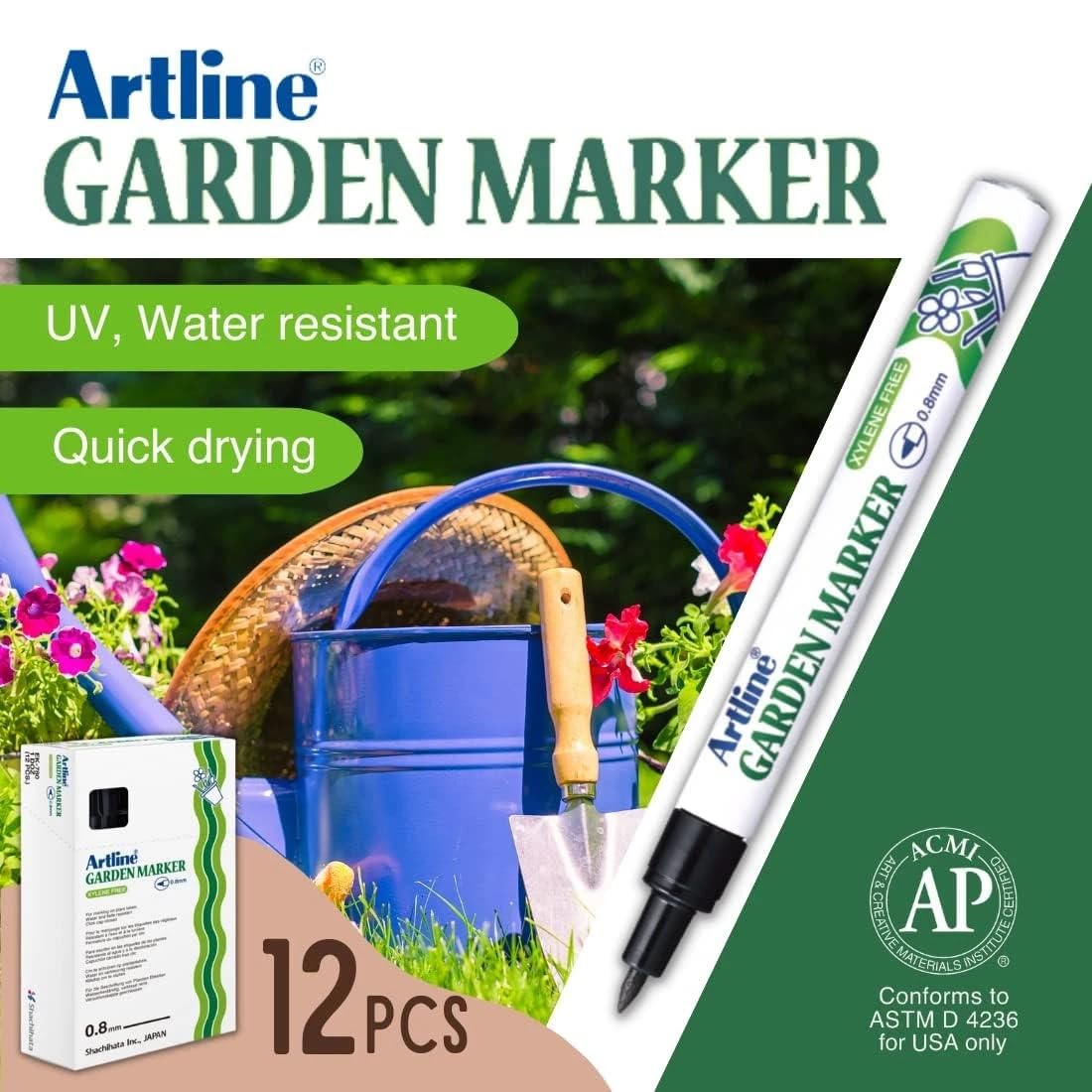 Artline Garden Marker | Water Resistant | Quick Dry Ink Great For Outside Use (4 Markers)