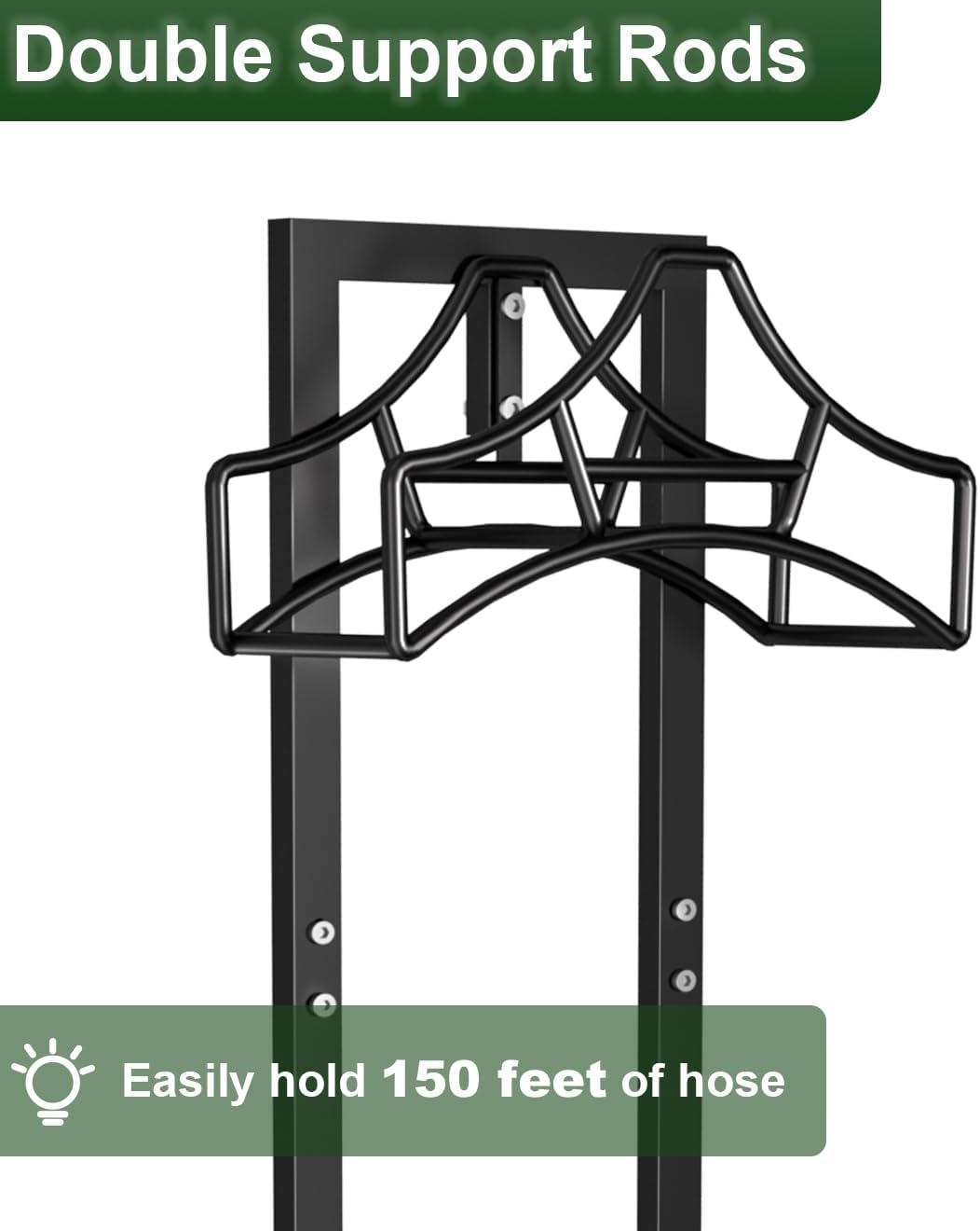 Garbuildman Garden Hose Holder with 3 Spikes, Freestanding Metal Hose Stand for Outdoor Garden, Detachable Hose Storage Rack for Lawn & Yard, Volcano Black