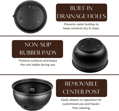 Monarch Abode Garden Hose Holder with Lid – Decorative Water Hose Holders for Outside, Diamond Embossed Metal Patina Pot with Drainage, 100ft Waterhose Holder for Outside, Garden Storage Caddy