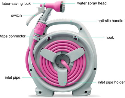 YEFA Retractable Garden Hose Reel - Convenient 50 FT Portable Hose with 6-Function Spray Nozzle for Versatile Watering, Cleaning, and More (Green)