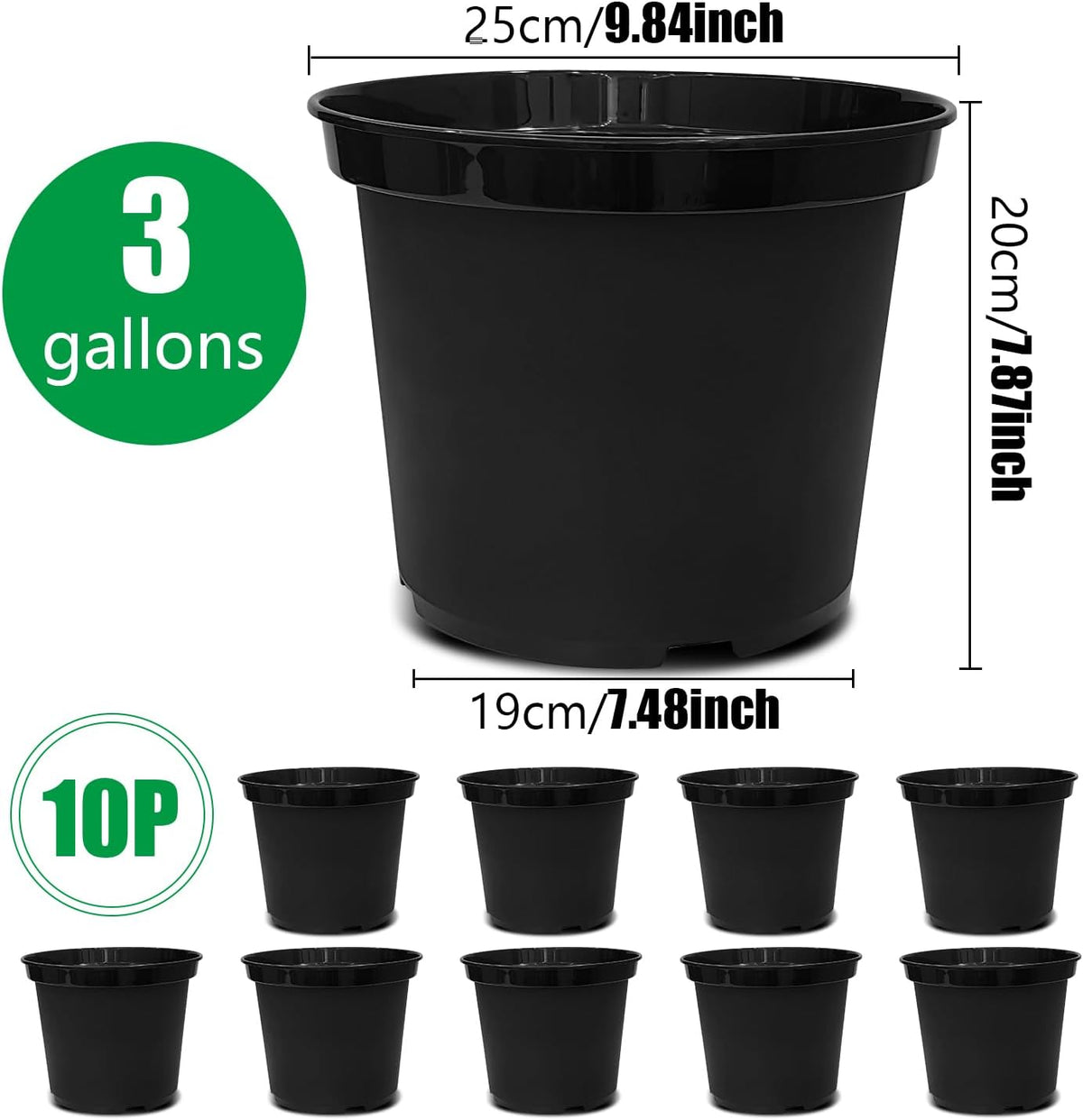 5 Gallon Nursery Pots (10-Pack) + 50ft Garden Hose with Spray Nozzle + 3-in-1 Soil Tester for Moisture/Light/pH | All-in-One Gardening Kit for Indoor/Outdoor Plants, Gardening Gifts for Women