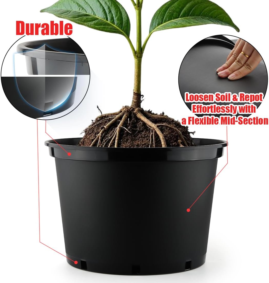 5 Gallon Nursery Pots (10-Pack) + 50ft Garden Hose with Spray Nozzle + 3-in-1 Soil Tester for Moisture/Light/pH | All-in-One Gardening Kit for Indoor/Outdoor Plants, Gardening Gifts for Women