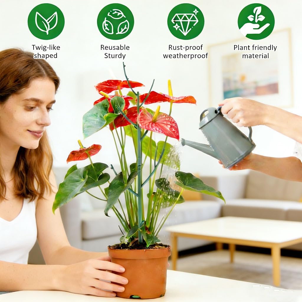 Stackable Plant Support Vine Plant Sticks Stakes Pothos Climber Support with Plant Clips and Plant Ties for Indoor Outdoor Vine Orchid, 5 Pack