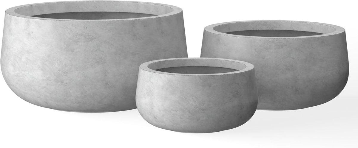 Kante 15.7" Dia Round Concrete Planter, Outdoor Indoor Garden Plant Pots with Drainage Hole and Rubber Plug, Modern Curvaceous Design, Slate Gray