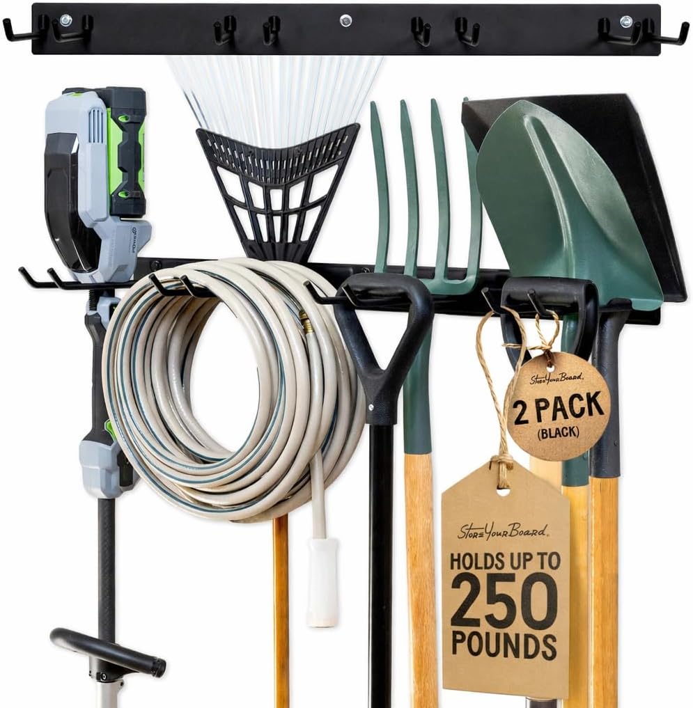 StoreYourBoard 36" Garage Tool Organizer Wall Mount | Garden Tool Organizer System | Heavy Duty Garden Tool Storage Rack for Yard Tools Rakes Shovels 250lbs Garage Organization | 4 PVC Coated Hooks