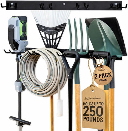 StoreYourBoard 36" Garage Tool Organizer Wall Mount | Garden Tool Organizer System | Heavy Duty Garden Tool Storage Rack for Yard Tools Rakes Shovels 250lbs Garage Organization | 4 PVC Coated Hooks