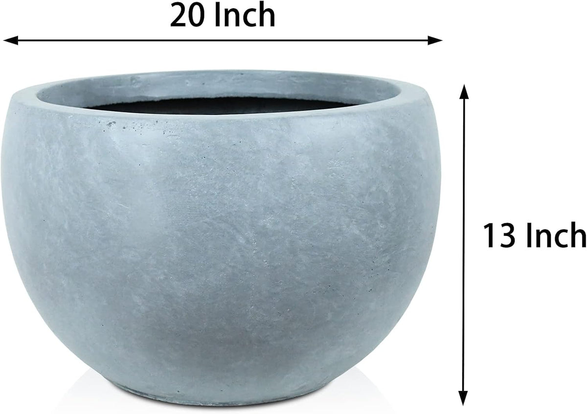 Large Round Bowl Vintage BRN Concrete Planter 19.9" Dia, Outdoor