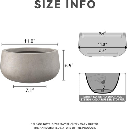 Kante 15.7" Dia Round Concrete Planter, Outdoor Indoor Garden Plant Pots with Drainage Hole and Rubber Plug, Modern Curvaceous Design, Slate Gray