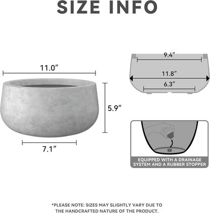 Kante 15.7" Dia Round Concrete Planter, Outdoor Indoor Garden Plant Pots with Drainage Hole and Rubber Plug, Modern Curvaceous Design, Slate Gray
