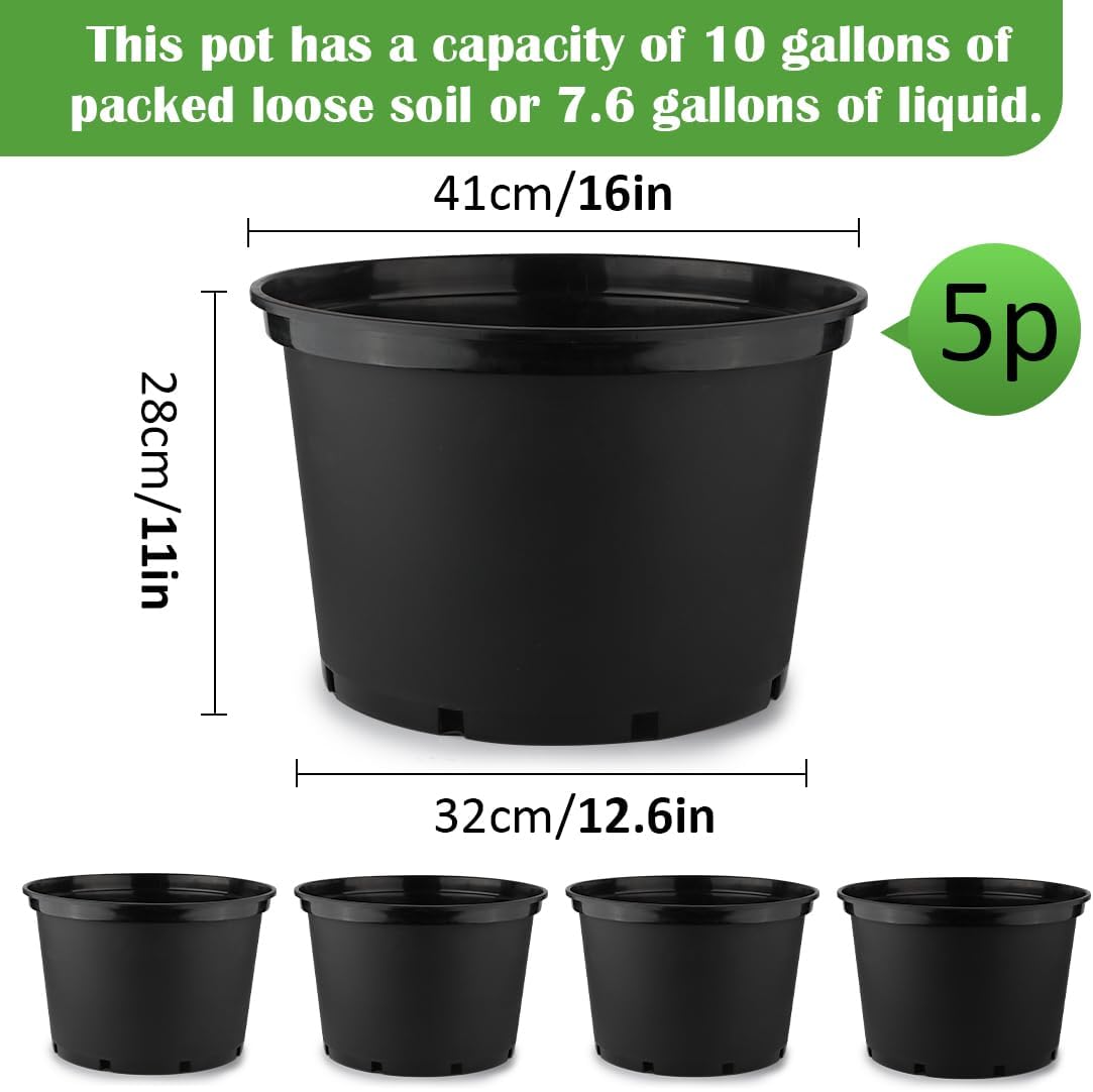 5 Gallon Nursery Pots (10-Pack) + 50ft Garden Hose with Spray Nozzle + 3-in-1 Soil Tester for Moisture/Light/pH | All-in-One Gardening Kit for Indoor/Outdoor Plants, Gardening Gifts for Women
