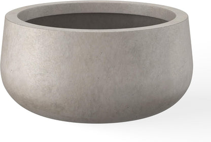 Kante 15.7" Dia Round Concrete Planter, Outdoor Indoor Garden Plant Pots with Drainage Hole and Rubber Plug, Modern Curvaceous Design, Slate Gray